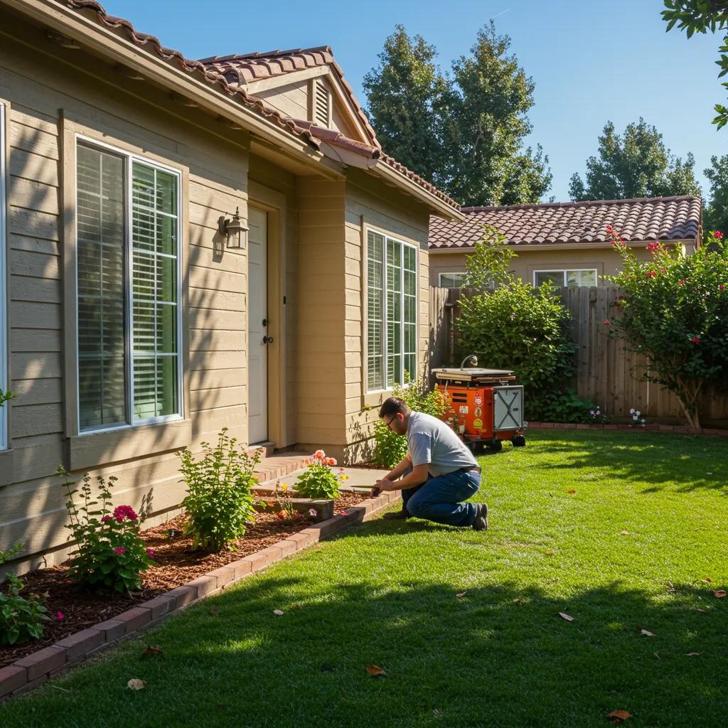 Southern California home with a pest control professional inspecting for termite prevention